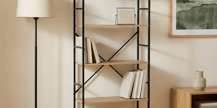 CARLA HOME 5 Tier Bookshelf - Industrial Display Shelf - Brown - Rustic - Steel - Living Room Office Tyack eCommerce Solutions