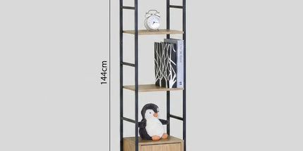 CARLA HOME 5 Tier Bookshelf with Cabinet - Brown - Storage Cabinet - Rustic - Steel Tyack eCommerce Solutions