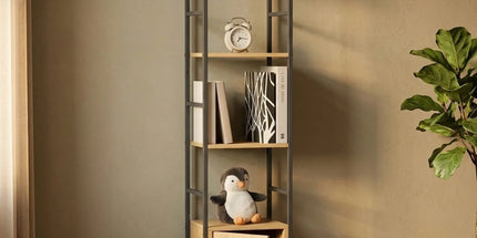 CARLA HOME 5 Tier Bookshelf with Cabinet - Brown - Storage Cabinet - Rustic - Steel Tyack eCommerce Solutions