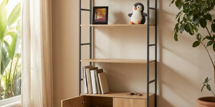 CARLA HOME Bookcase with Cabinet - 4 - Shelf Storage - Oak - Brown - Storage Cabinet Tyack eCommerce Solutions