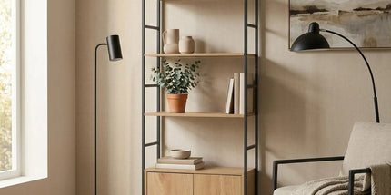 CARLA HOME Bookcase with Cabinet - 4 - Shelf Storage - Oak - Brown - Storage Cabinet Tyack eCommerce Solutions