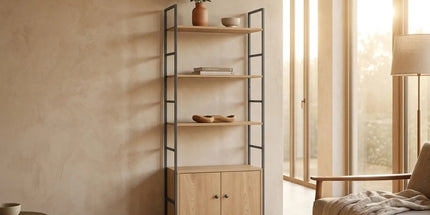 CARLA HOME Bookcase with Cabinet - 4 - Shelf Storage - Oak - Brown - Storage Cabinet Tyack eCommerce Solutions