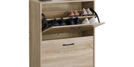 CARLA HOME 2 Flip Drawer Shoe Cabinet - Hidden Storage - Modern - Shoe Storage Cabinet - Oak Tyack eCommerce Solutions