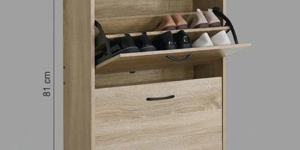 CARLA HOME 2 Flip Drawer Shoe Cabinet - Hidden Storage - Modern - Shoe Storage Cabinet - Oak Tyack eCommerce Solutions