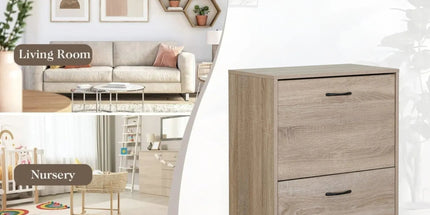 CARLA HOME 2 Flip Drawer Shoe Cabinet - Hidden Storage - Modern - Shoe Storage Cabinet - Oak Tyack eCommerce Solutions