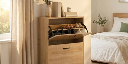 CARLA HOME 2 Flip Drawer Shoe Cabinet - Hidden Storage - Modern - Shoe Storage Cabinet - Oak Tyack eCommerce Solutions