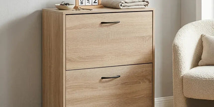 CARLA HOME 2 Flip Drawer Shoe Cabinet - Hidden Storage - Modern - Shoe Storage Cabinet - Oak Tyack eCommerce Solutions