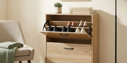 CARLA HOME 2 Flip Drawer Shoe Cabinet - Hidden Storage - Modern - Shoe Storage Cabinet - Oak Tyack eCommerce Solutions