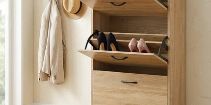 CARLA HOME 3 Flip Drawer Shoe Cabinet - Hidden Storage - Modern - Shoe Storage Cabinet - Oak Tyack eCommerce Solutions