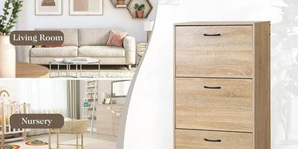 CARLA HOME 3 Flip Drawer Shoe Cabinet - Hidden Storage - Modern - Shoe Storage Cabinet - Oak Tyack eCommerce Solutions