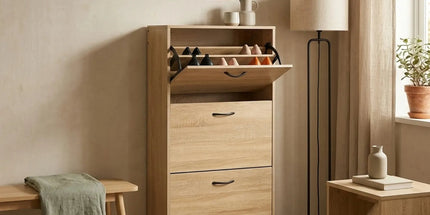CARLA HOME 3 Flip Drawer Shoe Cabinet - Hidden Storage - Modern - Shoe Storage Cabinet - Oak Tyack eCommerce Solutions