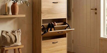 CARLA HOME 3 Flip Drawer Shoe Cabinet - Hidden Storage - Modern - Shoe Storage Cabinet - Oak Tyack eCommerce Solutions