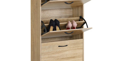 CARLA HOME 3 Flip Drawer Shoe Cabinet - Hidden Storage - Modern - Shoe Storage Cabinet - Oak Tyack eCommerce Solutions