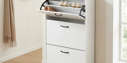 CARLA HOME 3 Flip Drawer Shoe Cabinet - Hidden Storage - Modern - Shoe Storage Cabinet - White Tyack eCommerce Solutions