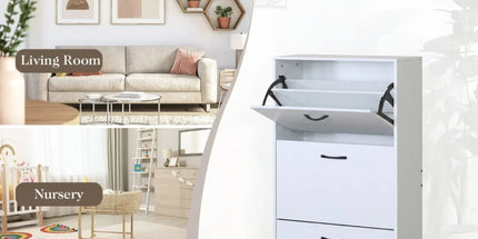 CARLA HOME 3 Flip Drawer Shoe Cabinet - Hidden Storage - Modern - Shoe Storage Cabinet - White Tyack eCommerce Solutions