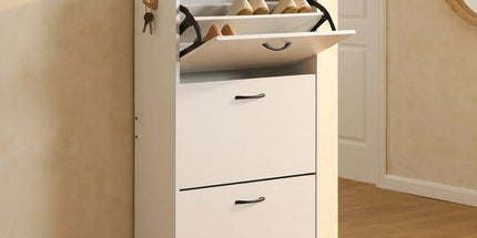 CARLA HOME 3 Flip Drawer Shoe Cabinet - Hidden Storage - Modern - Shoe Storage Cabinet - White Tyack eCommerce Solutions