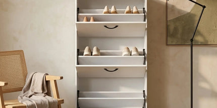CARLA HOME 3 Flip Drawer Shoe Cabinet - Hidden Storage - Modern - Shoe Storage Cabinet - White Tyack eCommerce Solutions