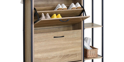 CARLA HOME 2 Flip Shoe Cabinet with Side Shelf - 88 cm Oak - Brown - Shoe Cabinet With Shelf Tyack eCommerce Solutions