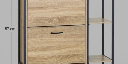 CARLA HOME 2 Flip Shoe Cabinet with Side Shelf - 88 cm Oak - Brown - Shoe Cabinet With Shelf Tyack eCommerce Solutions