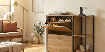 CARLA HOME 2 Flip Shoe Cabinet with Side Shelf - 88 cm Oak - Brown - Shoe Cabinet With Shelf Tyack eCommerce Solutions