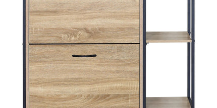 CARLA HOME 2 Flip Shoe Cabinet with Side Shelf - 88 cm Oak - Brown - Shoe Cabinet With Shelf Tyack eCommerce Solutions