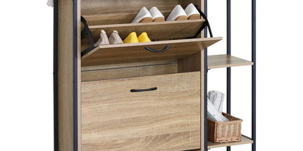 CARLA HOME 2 Flip Shoe Cabinet with Side Shelf - 88 cm Oak - Brown - Shoe Cabinet With Shelf Tyack eCommerce Solutions