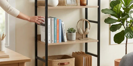 CARLA HOME 3 Tier Bookshelf - Wood Metal Display Shelf - Brown - Rustic - Steel - Living Room Office Tyack eCommerce Solutions