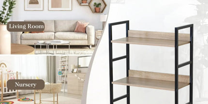 CARLA HOME 3 Tier Bookshelf - Wood Metal Display Shelf - Brown - Rustic - Steel - Living Room Office Tyack eCommerce Solutions