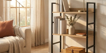 CARLA HOME 3 Tier Bookshelf - Wood Metal Display Shelf - Brown - Rustic - Steel - Living Room Office Tyack eCommerce Solutions