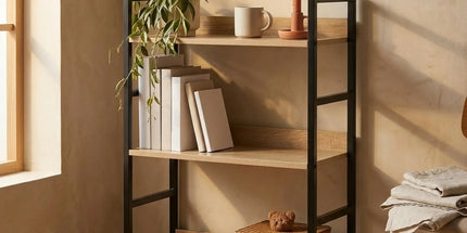 CARLA HOME 3 Tier Bookshelf - Wood Metal Display Shelf - Brown - Rustic - Steel - Living Room Office Tyack eCommerce Solutions