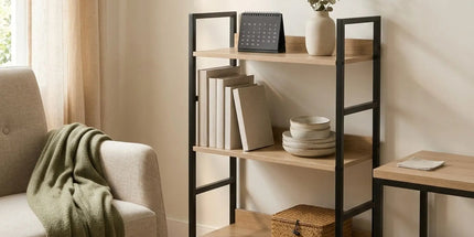 CARLA HOME 3 Tier Bookshelf - Wood Metal Display Shelf - Brown - Rustic - Steel - Living Room Office Tyack eCommerce Solutions