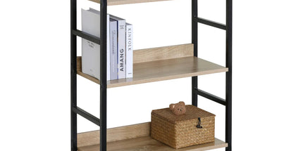 CARLA HOME 3 Tier Bookshelf - Wood Metal Display Shelf - Brown - Rustic - Steel - Living Room Office Tyack eCommerce Solutions
