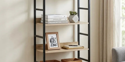 CARLA HOME 4 Tier Bookshelf - Wood Metal Display Shelf - Brown - Rustic - Steel - Living Room Office Tyack eCommerce Solutions
