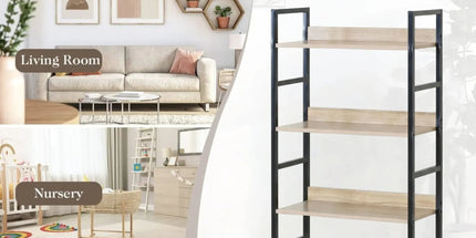 CARLA HOME 4 Tier Bookshelf - Wood Metal Display Shelf - Brown - Rustic - Steel - Living Room Office Tyack eCommerce Solutions