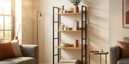 CARLA HOME 4 Tier Bookshelf - Wood Metal Display Shelf - Brown - Rustic - Steel - Living Room Office Tyack eCommerce Solutions
