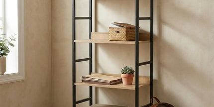 CARLA HOME 4 Tier Bookshelf - Wood Metal Display Shelf - Brown - Rustic - Steel - Living Room Office Tyack eCommerce Solutions