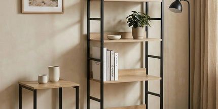 CARLA HOME 4 Tier Bookshelf - Wood Metal Display Shelf - Brown - Rustic - Steel - Living Room Office Tyack eCommerce Solutions