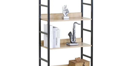 CARLA HOME 4 Tier Bookshelf - Wood Metal Display Shelf - Brown - Rustic - Steel - Living Room Office Tyack eCommerce Solutions