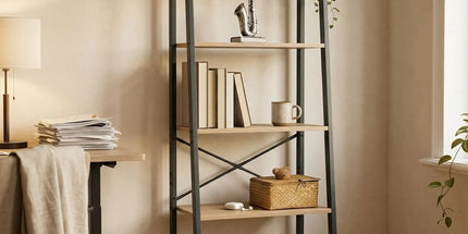 CARLA HOME 5 Tier Ladder Shelf - Wood Metal Display Bookcase - Brown - Rustic - Steel Tyack eCommerce Solutions