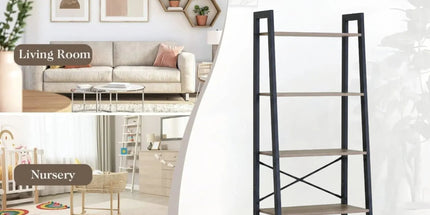 CARLA HOME 5 Tier Ladder Shelf - Wood Metal Display Bookcase - Brown - Rustic - Steel Tyack eCommerce Solutions