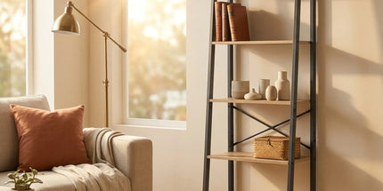 CARLA HOME 5 Tier Ladder Shelf - Wood Metal Display Bookcase - Brown - Rustic - Steel Tyack eCommerce Solutions