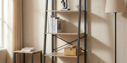 CARLA HOME 5 Tier Ladder Shelf - Wood Metal Display Bookcase - Brown - Rustic - Steel Tyack eCommerce Solutions