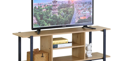 CARLA HOME Tv Stand Entertainment Console - Open Shelves - Oak - Brown - Rustic - Steel Tyack eCommerce Solutions