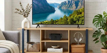CARLA HOME Tv Stand Entertainment Console - Open Shelves - Oak - Brown - Rustic - Steel Tyack eCommerce Solutions
