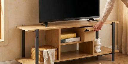 CARLA HOME Tv Stand Entertainment Console - Open Shelves - Oak - Brown - Rustic - Steel Tyack eCommerce Solutions