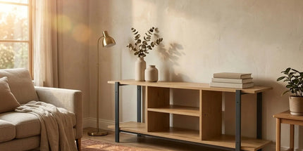 CARLA HOME Tv Stand Entertainment Console - Open Shelves - Oak - Brown - Rustic - Steel Tyack eCommerce Solutions