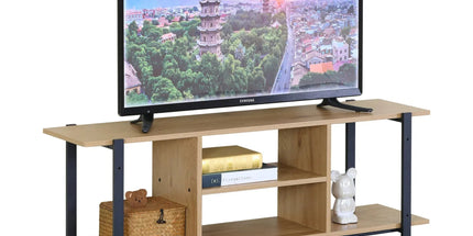 CARLA HOME Tv Stand Entertainment Console - Open Shelves - Oak - Brown - Rustic - Steel Tyack eCommerce Solutions