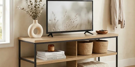 CARLA HOME Tv Stand 3 Tier Open Shelf Entertainment Console - Brown - Rustic - Steel Tyack eCommerce Solutions