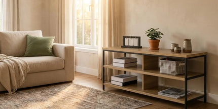 CARLA HOME Tv Stand 3 Tier Open Shelf Entertainment Console - Brown - Rustic - Steel Tyack eCommerce Solutions