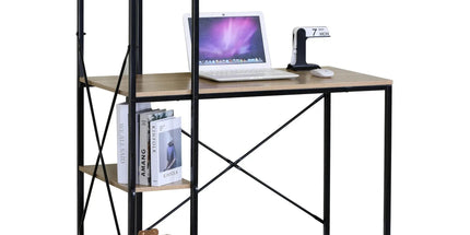 CARLA HOME Computer Desk with 4 Shelf Bookcase - Steel - Brown - Rustic - Office Desk Computer Tyack eCommerce Solutions